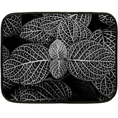 Black And White Plant Leaf Flower Pattern Line Black Monochrome Material Circle Spider Web Design Fleece Blanket (mini) by Vaneshart