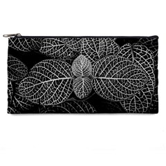 Black And White Plant Leaf Flower Pattern Line Black Monochrome Material Circle Spider Web Design Pencil Cases by Vaneshart