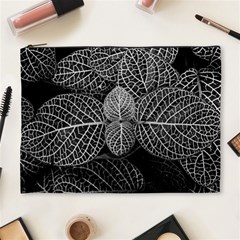 Black And White Plant Leaf Flower Pattern Line Black Monochrome Material Circle Spider Web Design Cosmetic Bag (xl) by Vaneshart