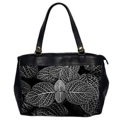 Black And White Plant Leaf Flower Pattern Line Black Monochrome Material Circle Spider Web Design Oversize Office Handbag (2 Sides) by Vaneshart