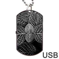 Black And White Plant Leaf Flower Pattern Line Black Monochrome Material Circle Spider Web Design Dog Tag Usb Flash (two Sides) by Vaneshart