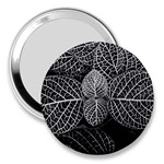 Black And White Plant Leaf Flower Pattern Line Black Monochrome Material Circle Spider Web Design 3  Handbag Mirrors Front