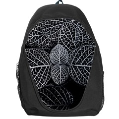 Black And White Plant Leaf Flower Pattern Line Black Monochrome Material Circle Spider Web Design Backpack Bag by Vaneshart