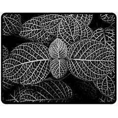 Black And White Plant Leaf Flower Pattern Line Black Monochrome Material Circle Spider Web Design Double Sided Fleece Blanket (medium)  by Vaneshart