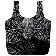 Black And White Plant Leaf Flower Pattern Line Black Monochrome Material Circle Spider Web Design Full Print Recycle Bag (xl) by Vaneshart