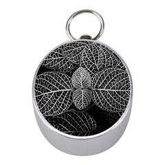 Black And White Plant Leaf Flower Pattern Line Black Monochrome Material Circle Spider Web Design Mini Silver Compasses by Vaneshart