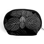 Black And White Plant Leaf Flower Pattern Line Black Monochrome Material Circle Spider Web Design Accessory Pouch (Medium) Front