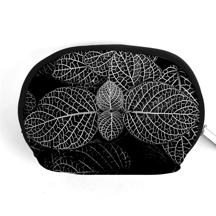 Black And White Plant Leaf Flower Pattern Line Black Monochrome Material Circle Spider Web Design Accessory Pouch (Medium)