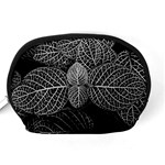 Black And White Plant Leaf Flower Pattern Line Black Monochrome Material Circle Spider Web Design Accessory Pouch (Medium) Back