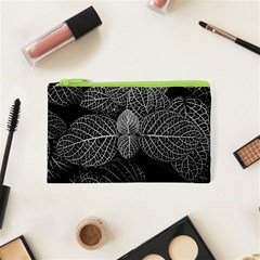 Black And White Plant Leaf Flower Pattern Line Black Monochrome Material Circle Spider Web Design Cosmetic Bag (xs) by Vaneshart