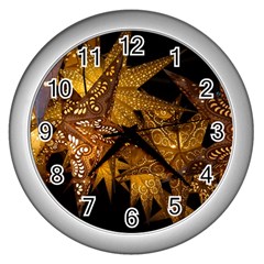 Star Decoration Christmas Christmas Decoration Symmetry Christmas Lights Fractal Art Luminous Stars Wall Clock (silver) by Vaneshart