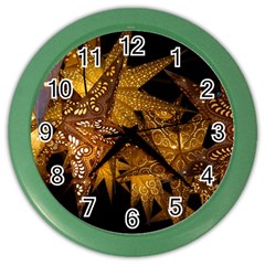 Star Decoration Christmas Christmas Decoration Symmetry Christmas Lights Fractal Art Luminous Stars Color Wall Clock by Vaneshart