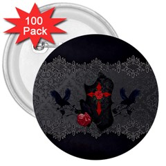 The Crows With Cross 3  Buttons (100 Pack)  by FantasyWorld7