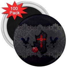 The Crows With Cross 3  Magnets (100 Pack) by FantasyWorld7