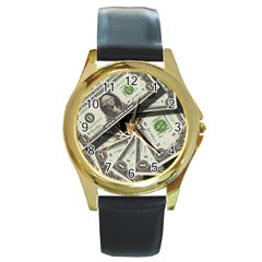 Dollar-499481 1280-1 Round Leather Watch (gold Rim) 