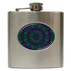 Texture Pattern Line Colorful Circle Art Background Design Decorative Symmetry Style Shape  Hip Flask (6 Oz) by Vaneshart