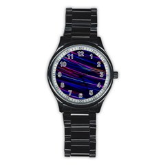 Nightlife Neon Techno Black Lamp Motion Green Street Dark Blurred Move Abstract Velocity Evening Tim Stainless Steel Round Watch by Vaneshart