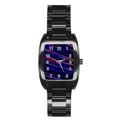 Nightlife Neon Techno Black Lamp Motion Green Street Dark Blurred Move Abstract Velocity Evening Tim Stainless Steel Barrel Watch by Vaneshart