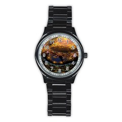 Fractal Cg Computer Graphics Sphere Fractal Art Water Organism Macro Photography Art Space Earth  Stainless Steel Round Watch by Vaneshart