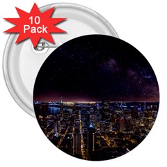 Light Sky Skyline Night Star Milky Way Cosmos Spiral City Skyscraper Urban Cityscape Dark San Franci 3  Buttons (10 Pack)  by Vaneshart