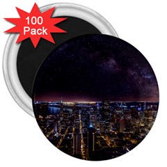 Light Sky Skyline Night Star Milky Way Cosmos Spiral City Skyscraper Urban Cityscape Dark San Franci 3  Magnets (100 Pack) by Vaneshart