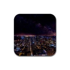 Light Sky Skyline Night Star Milky Way Cosmos Spiral City Skyscraper Urban Cityscape Dark San Franci Rubber Coaster (square)  by Vaneshart