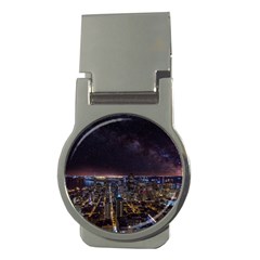 Light Sky Skyline Night Star Milky Way Cosmos Spiral City Skyscraper Urban Cityscape Dark San Franci Money Clips (round)  by Vaneshart