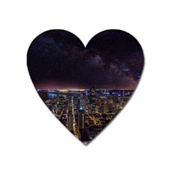 Light Sky Skyline Night Star Milky Way Cosmos Spiral City Skyscraper Urban Cityscape Dark San Franci Heart Magnet by Vaneshart