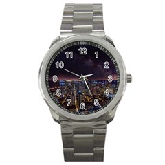 Light Sky Skyline Night Star Milky Way Cosmos Spiral City Skyscraper Urban Cityscape Dark San Franci Sport Metal Watch by Vaneshart