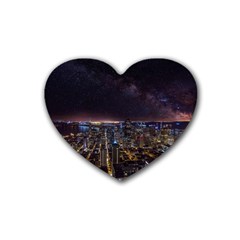 Light Sky Skyline Night Star Milky Way Cosmos Spiral City Skyscraper Urban Cityscape Dark San Franci Rubber Coaster (heart)  by Vaneshart