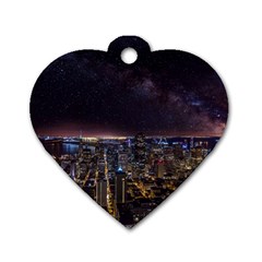 Light Sky Skyline Night Star Milky Way Cosmos Spiral City Skyscraper Urban Cityscape Dark San Franci Dog Tag Heart (one Side) by Vaneshart