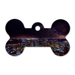 Light Sky Skyline Night Star Milky Way Cosmos Spiral City Skyscraper Urban Cityscape Dark San Franci Dog Tag Bone (one Side) by Vaneshart