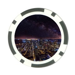 Light Sky Skyline Night Star Milky Way Cosmos Spiral City Skyscraper Urban Cityscape Dark San Franci Poker Chip Card Guard by Vaneshart