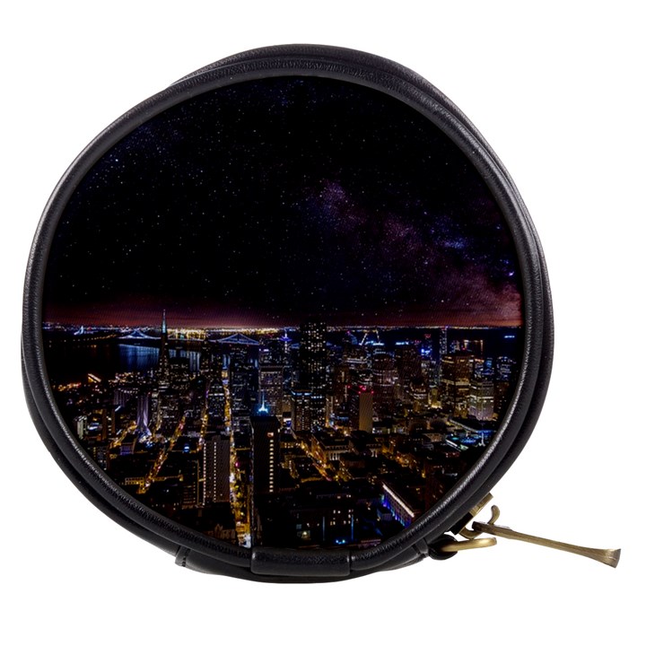 Light Sky Skyline Night Star Milky Way Cosmos Spiral City Skyscraper Urban Cityscape Dark San Franci Mini Makeup Bag