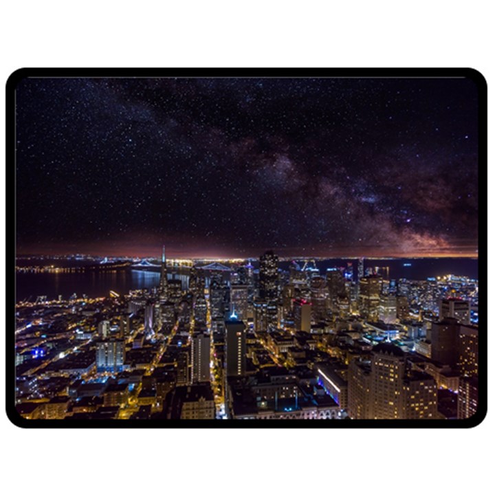 Light Sky Skyline Night Star Milky Way Cosmos Spiral City Skyscraper Urban Cityscape Dark San Franci Fleece Blanket (Large) 