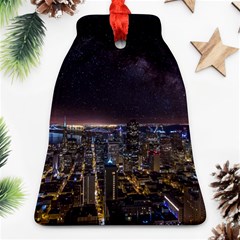 Light Sky Skyline Night Star Milky Way Cosmos Spiral City Skyscraper Urban Cityscape Dark San Franci Ornament (bell) by Vaneshart