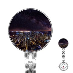 Light Sky Skyline Night Star Milky Way Cosmos Spiral City Skyscraper Urban Cityscape Dark San Franci Stainless Steel Nurses Watch by Vaneshart