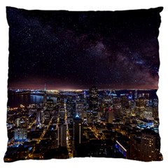 Light Sky Skyline Night Star Milky Way Cosmos Spiral City Skyscraper Urban Cityscape Dark San Franci Large Flano Cushion Case (one Side) by Vaneshart