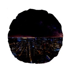 Light Sky Skyline Night Star Milky Way Cosmos Spiral City Skyscraper Urban Cityscape Dark San Franci Standard 15  Premium Flano Round Cushions by Vaneshart