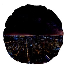 Light Sky Skyline Night Star Milky Way Cosmos Spiral City Skyscraper Urban Cityscape Dark San Franci Large 18  Premium Flano Round Cushions by Vaneshart