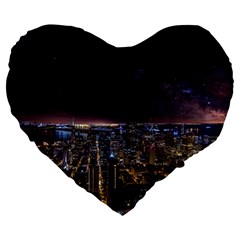 Light Sky Skyline Night Star Milky Way Cosmos Spiral City Skyscraper Urban Cityscape Dark San Franci Large 19  Premium Flano Heart Shape Cushions by Vaneshart