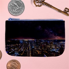 Light Sky Skyline Night Star Milky Way Cosmos Spiral City Skyscraper Urban Cityscape Dark San Franci Large Coin Purse by Vaneshart