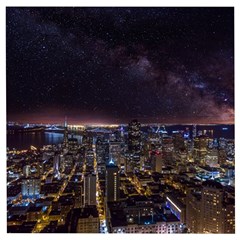 Light Sky Skyline Night Star Milky Way Cosmos Spiral City Skyscraper Urban Cityscape Dark San Franci Wooden Puzzle Square