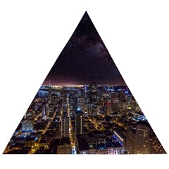 Light Sky Skyline Night Star Milky Way Cosmos Spiral City Skyscraper Urban Cityscape Dark San Franci Wooden Puzzle Triangle by Vaneshart