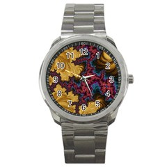 Creative Abstract Structure Texture Flower Pattern Black Material Textile Art Colors Design  Sport Metal Watch by Vaneshart