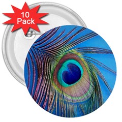 Nature Bird Wing Texture Animal Male Wildlife Decoration Pattern Line Green Color Blue Colorful 3  Buttons (10 Pack)  by Vaneshart