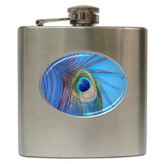 Nature Bird Wing Texture Animal Male Wildlife Decoration Pattern Line Green Color Blue Colorful Hip Flask (6 Oz) by Vaneshart