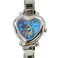 Nature Bird Wing Texture Animal Male Wildlife Decoration Pattern Line Green Color Blue Colorful Heart Italian Charm Watch by Vaneshart