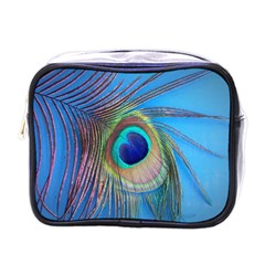 Nature Bird Wing Texture Animal Male Wildlife Decoration Pattern Line Green Color Blue Colorful Mini Toiletries Bag (one Side) by Vaneshart