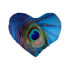 Nature Bird Wing Texture Animal Male Wildlife Decoration Pattern Line Green Color Blue Colorful Standard 16  Premium Heart Shape Cushions by Vaneshart